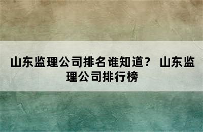 山东监理公司排名谁知道？ 山东监理公司排行榜